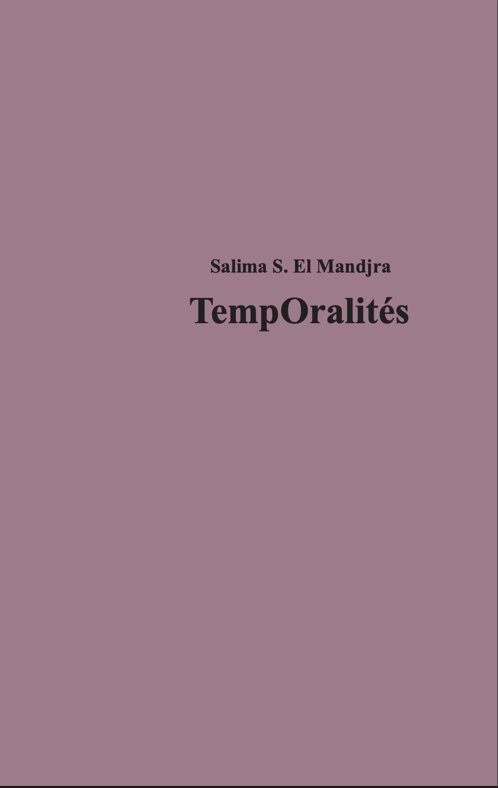 Livre "TempOralités" - Auteur Salima S. Elmandjra